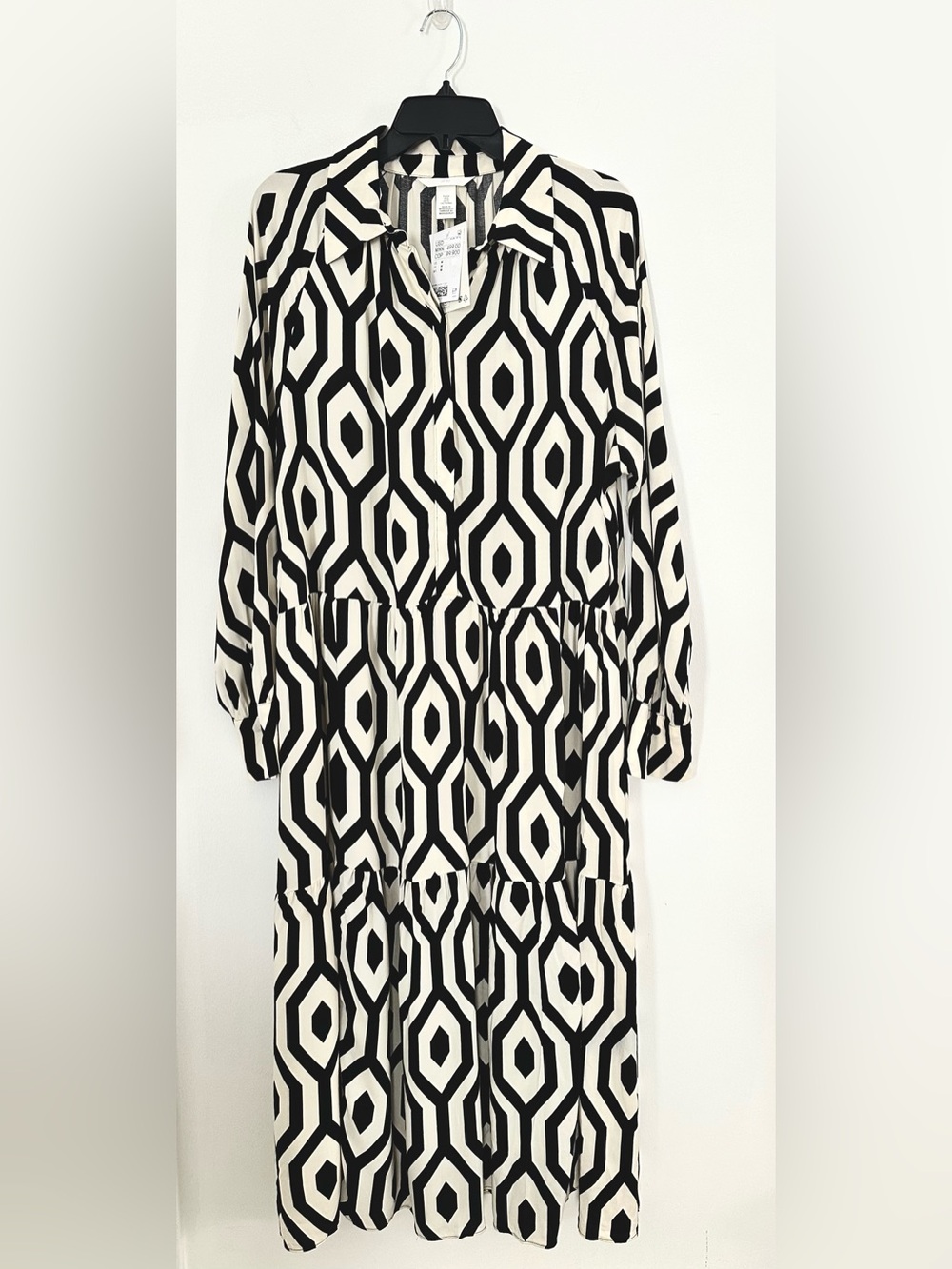 H&M Black & White Geometric Tunic Midi Dress Sz Medium NWT